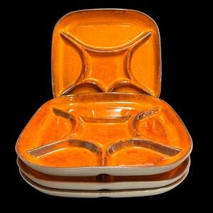 Vintage 1970s Estriceram Quebec Pottery Set of 4 Fondue Plates Fat Lava Ceramic